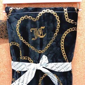 NWT Juicy Couture Oversized Plush Throw Blanket Gold Chain/Black 60x70